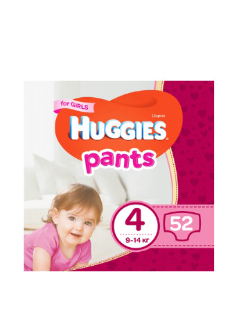 Підгузки-трусики Pants для дівчаток 4 (9-14 кг), Mega Pack, (52 шт.) Huggies (130948121)