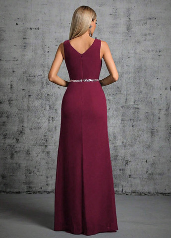 Бордовое вечернее платье SHEIN однотонное