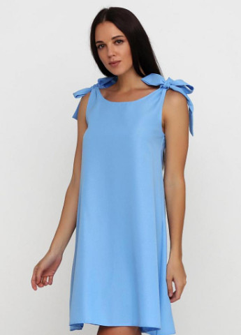 Голубое кэжуал легкое свободное платье-трапеция с бантами на плечах lucky голубой Podium однотонное