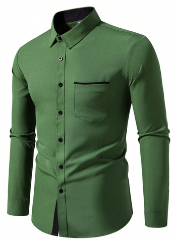 Зеленая кэжуал, классическая рубашка однотонная SHEIN