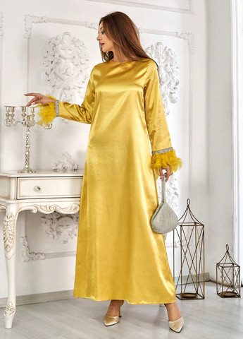 Персиковое вечернее платье а-силуэт SHEIN однотонное