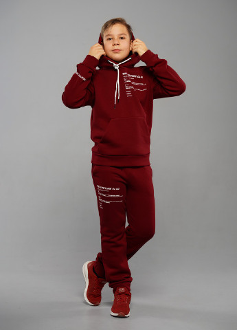 Бордовий зимній бордовий зимовий спортивний костюм з написами брючний Sinthia