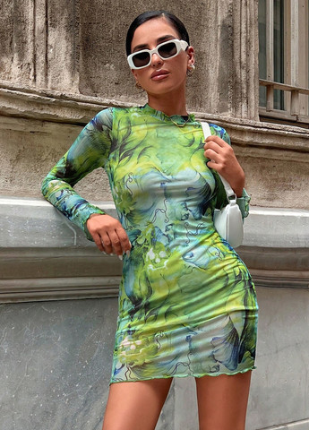 Комбинированное кэжуал платье футляр SHEIN с абстрактным узором