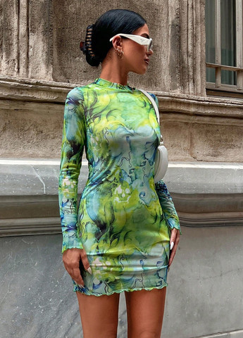 Комбинированное кэжуал платье футляр SHEIN с абстрактным узором