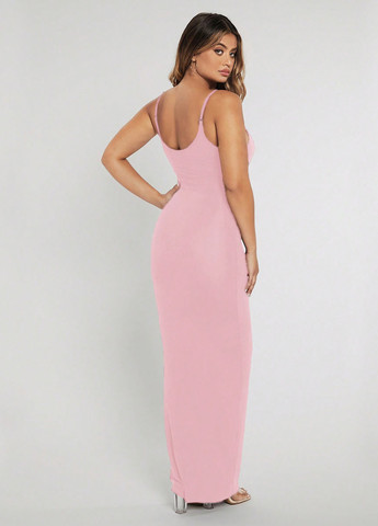 Светло-розовое кэжуал платье силуэтная, платье-майка, с открытой спиной SHEIN однотонное