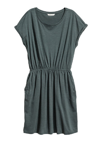 Зеленое кэжуал платье клеш H&M меланжевое