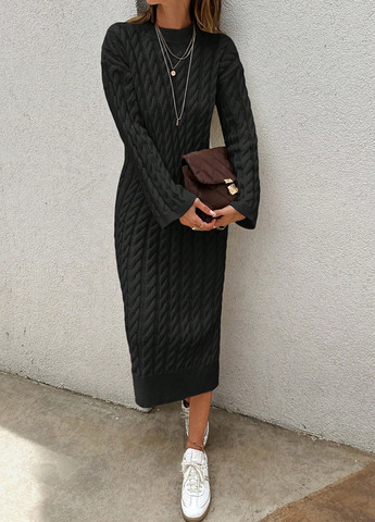 Черное кэжуал платье платье-свитер SHEIN однотонное