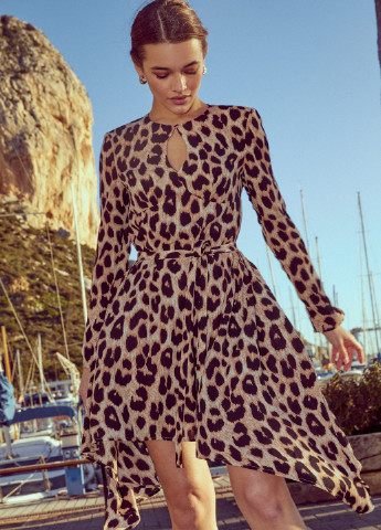 Коричневое кэжуал леопардовое платье Gepur с животным (анималистичным) принтом
