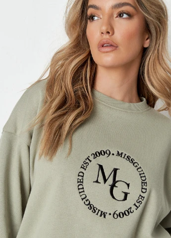 Оливковий світшот Missguided напис без декору (260390364)