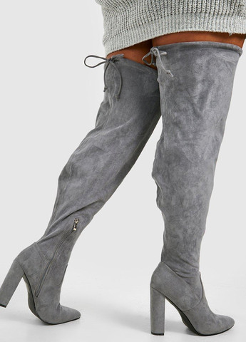 Серые осенние ботфорты Boohoo завязки