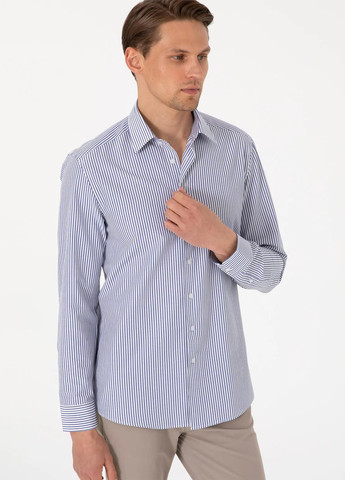 Синяя кэжуал рубашка в полоску Pierre Cardin