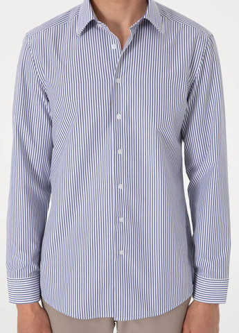 Синяя кэжуал рубашка в полоску Pierre Cardin