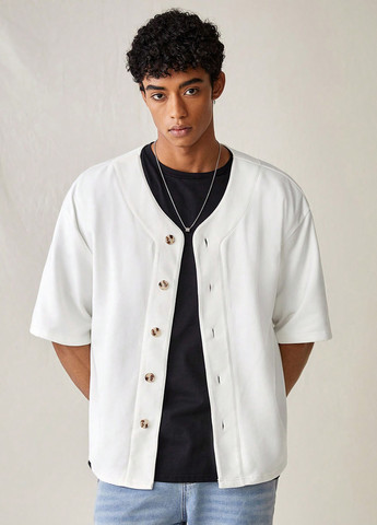 Белая кэжуал рубашка однотонная SHEIN