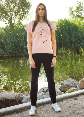 Костюм (футболка, штани) Cat'rina брючний малюнок рожевий кежуал віскоза