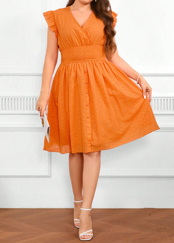 Оранжевое кэжуал платье на запах SHEIN однотонное