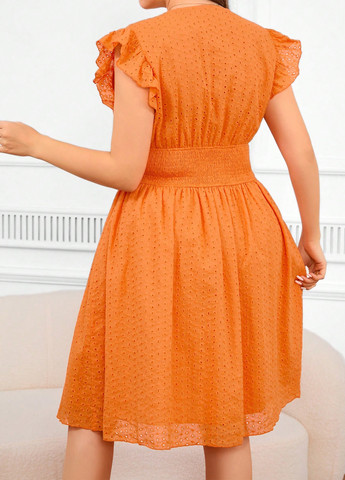 Оранжевое кэжуал платье на запах SHEIN однотонное