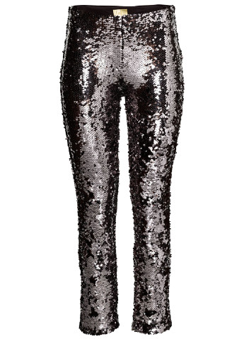 Серебряные нарядные демисезонные зауженные, укороченные брюки H&M