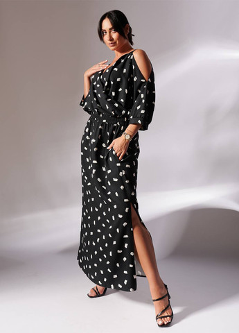 Черное кэжуал платье клеш LibeAmore с абстрактным узором