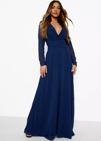 Темно-синее вечернее платье в стиле ампир Boohoo с новогодним принтом