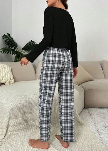 Чорна всесезон піжама (кофта, брюки) кофта + брюки SHEIN