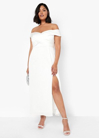 Білий вечірня сукня з відкритими плечима Boohoo однотонна