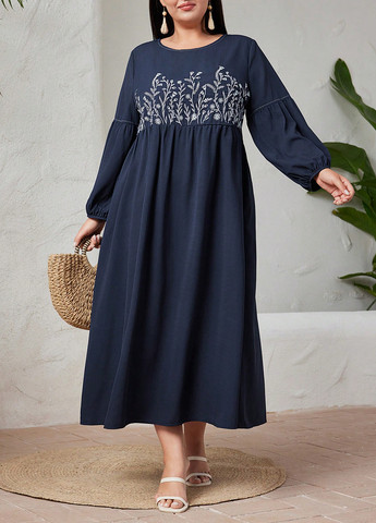 Темно-синя кежуал сукня кльош, а-силует SHEIN з квітковим принтом