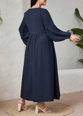 Темно-синя кежуал сукня кльош, а-силует SHEIN з квітковим принтом