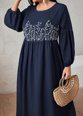 Темно-синя кежуал сукня кльош, а-силует SHEIN з квітковим принтом