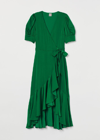 Зеленое кэжуал платье на запах H&M однотонное