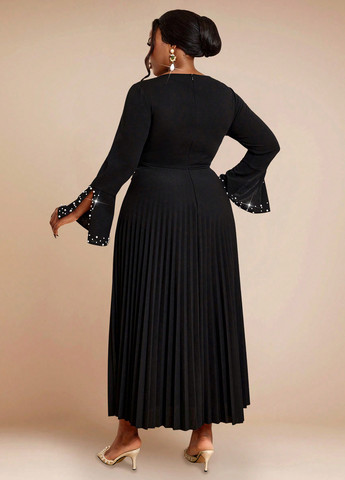 Черное праздничный, вечернее платье а-силуэт, плиссированное SHEIN однотонное