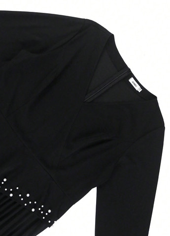 Черное праздничный, вечернее платье а-силуэт, плиссированное SHEIN однотонное