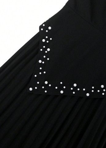 Черное праздничный, вечернее платье а-силуэт, плиссированное SHEIN однотонное