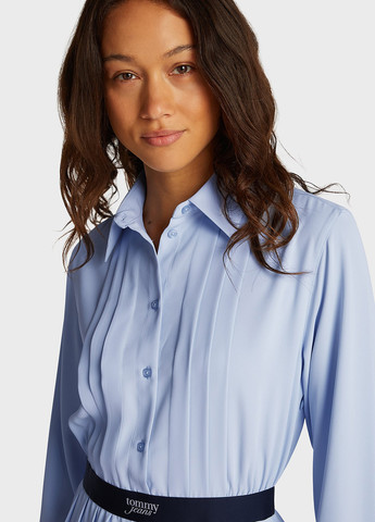 Світло-синя кежуал сукня з спідницею-сонце, сукня-сорочка, плісована Tommy Jeans однотонна