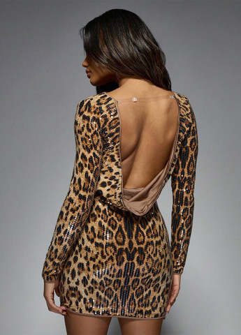 Бежева коктейльна сукня з відкритою спиною SHEIN леопардовий