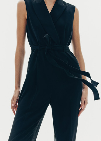 Комбинезон H&M комбинезон-брюки однотонный чёрный вечерний, деловой, кэжуал полиэстер
