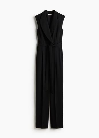 Комбинезон H&M комбинезон-брюки однотонный чёрный вечерний, деловой, кэжуал полиэстер