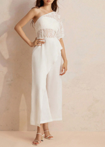 Комбинезон SHEIN комбинезон-брюки однотонный белый праздничный полиэстер