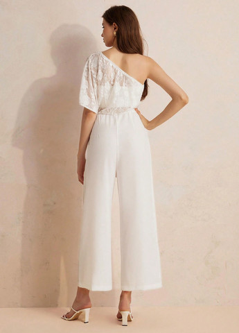 Комбинезон SHEIN комбинезон-брюки однотонный белый праздничный полиэстер