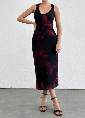 Чорна кежуал сукня сукня-майка SHEIN з квітковим принтом