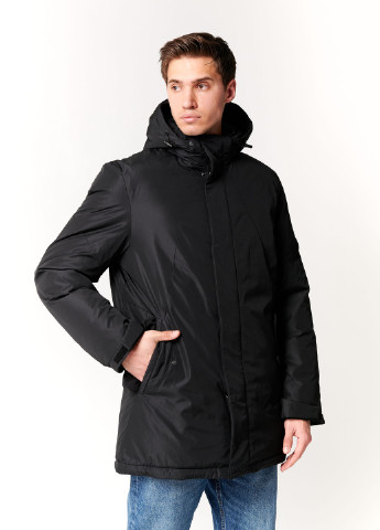 Чорна зимня подовжена куртка з капюшоном ZPJV