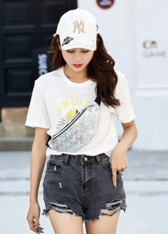 Женская голографическая блестящая детская бананка "БЛЕСК2" поясная сумка черная No Brand (253033927)