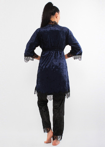 Темно-синий демисезонный комплект (халат, топ, брюки) Ghazel