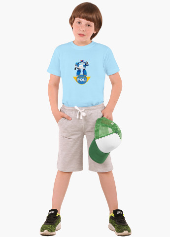 Блакитна демісезонна футболка дитяча робокар полі (robocar poli) (9224-1620) MobiPrint