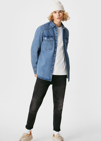 Синяя джинсовая рубашка однотонная C&A