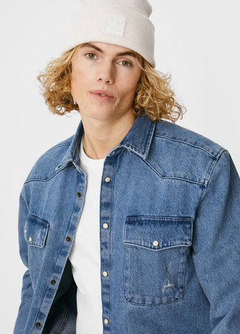 Синяя джинсовая рубашка однотонная C&A