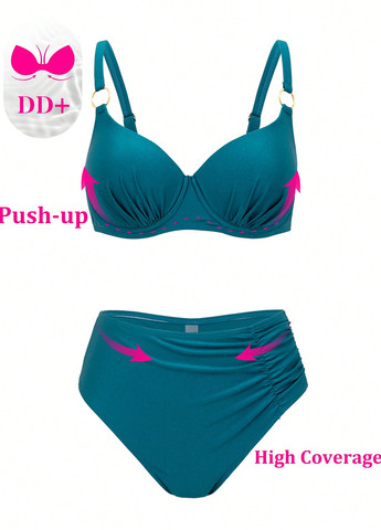 Бирюзовый летний купальник (лиф, трусики) раздельный SHEIN