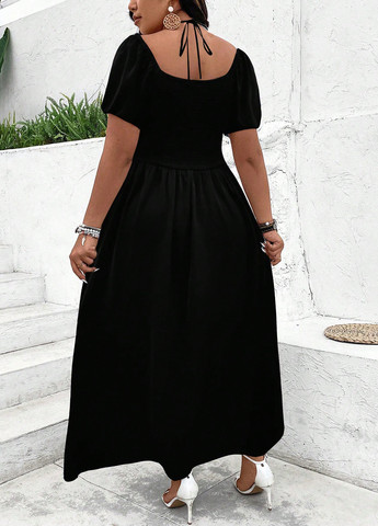 Чорна коктейльна, кежуал сукня з відкритою спиною SHEIN однотонна