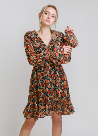 Комбинированное кэжуал платье миди мелкие маки Avrile с цветочным принтом