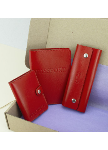 Подарунковий жіночий набір №63: обкладинка на документи + обкладинка на паспорт + ключниця (червоний) HandyCover (250140796)