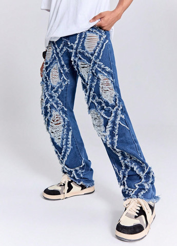 Синие демисезонные прямые джинсы SHEIN